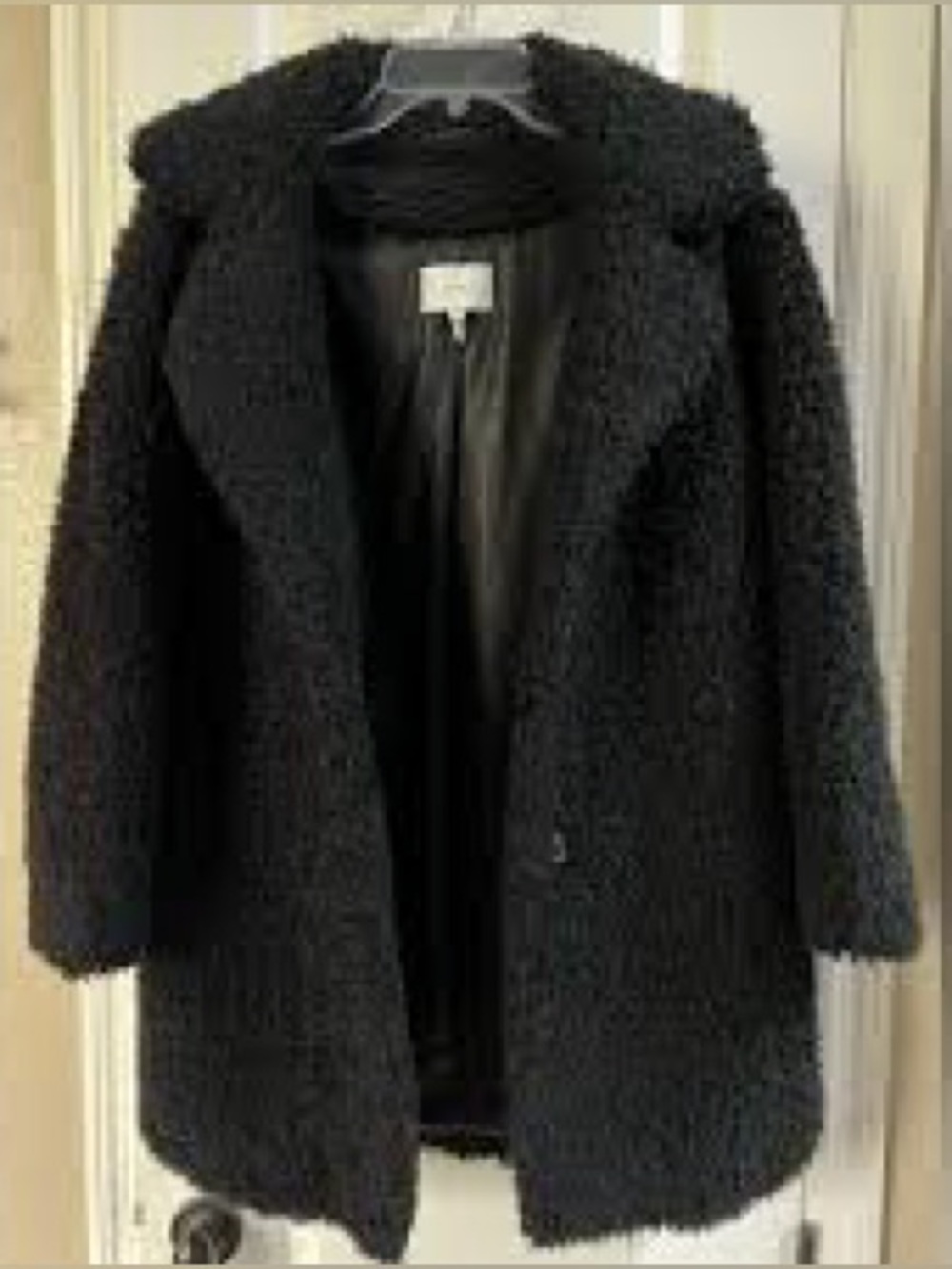 🔮Vintage🔮Black Fuzzy Long Plush Overcoat-Missing 2 Snap Buttons